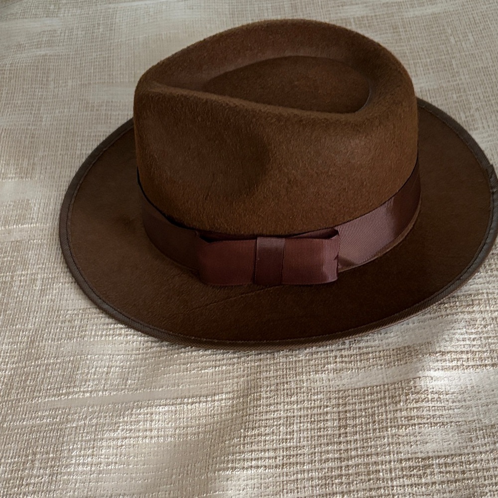 Brown Felt Fedora Hat with Ribbon